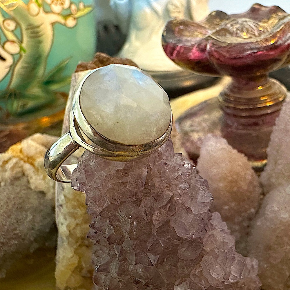 Sterling silver Moonstone ring, size 7 1/2 U.S.